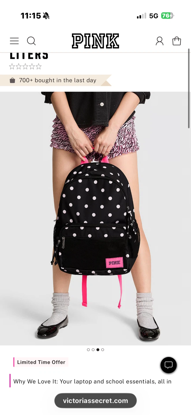 Victoria's Secret PINK Backpack Black White Polka Dot