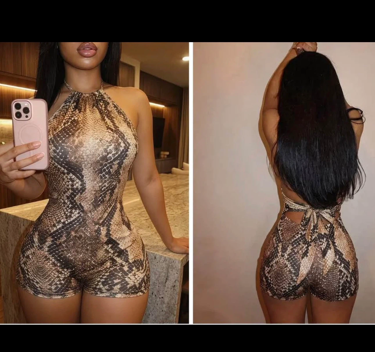 Brand New Snake Print Halter Romper. Size small