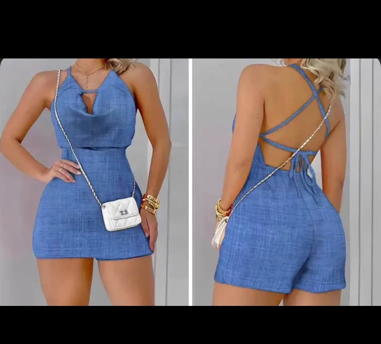 Brand New Blue Denim-Style Playsuit. Size Med