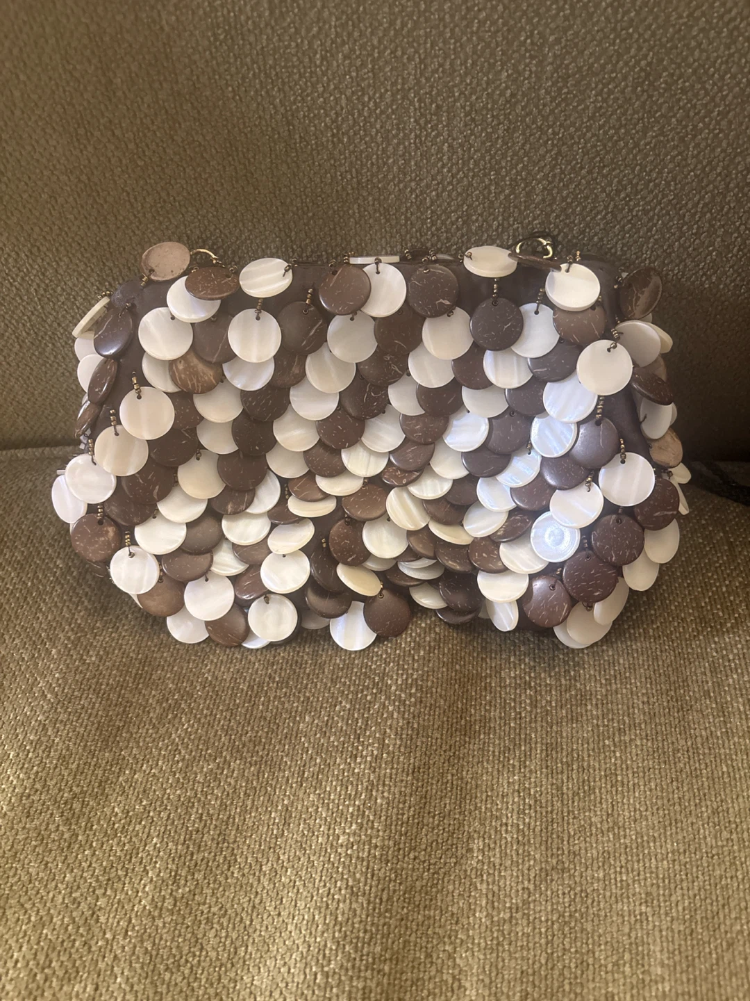 Clutch Purse with Shell and Coconut Disc Embellishments