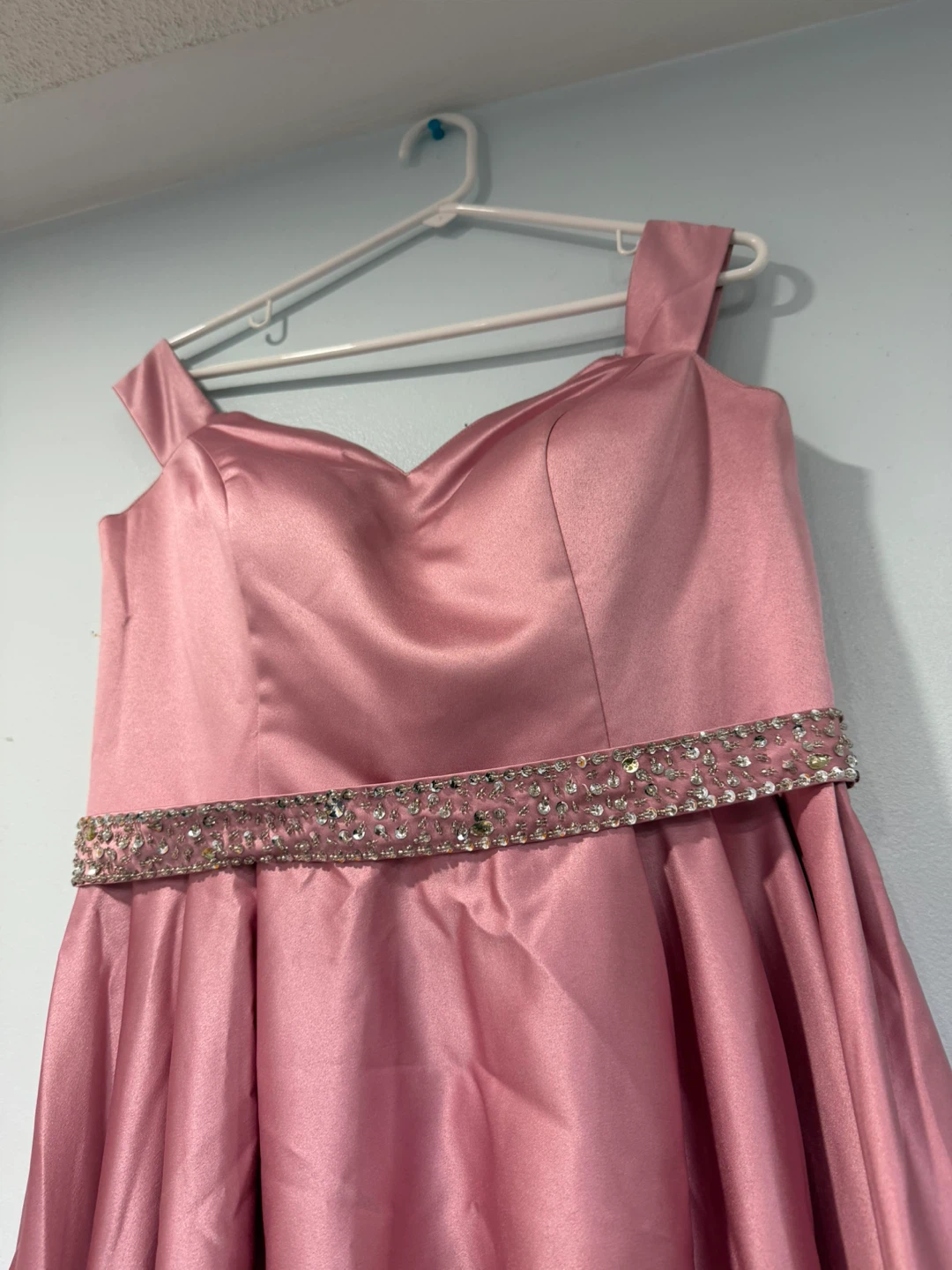 Pink Satin Beaded Waist Formal Gown - photo 4