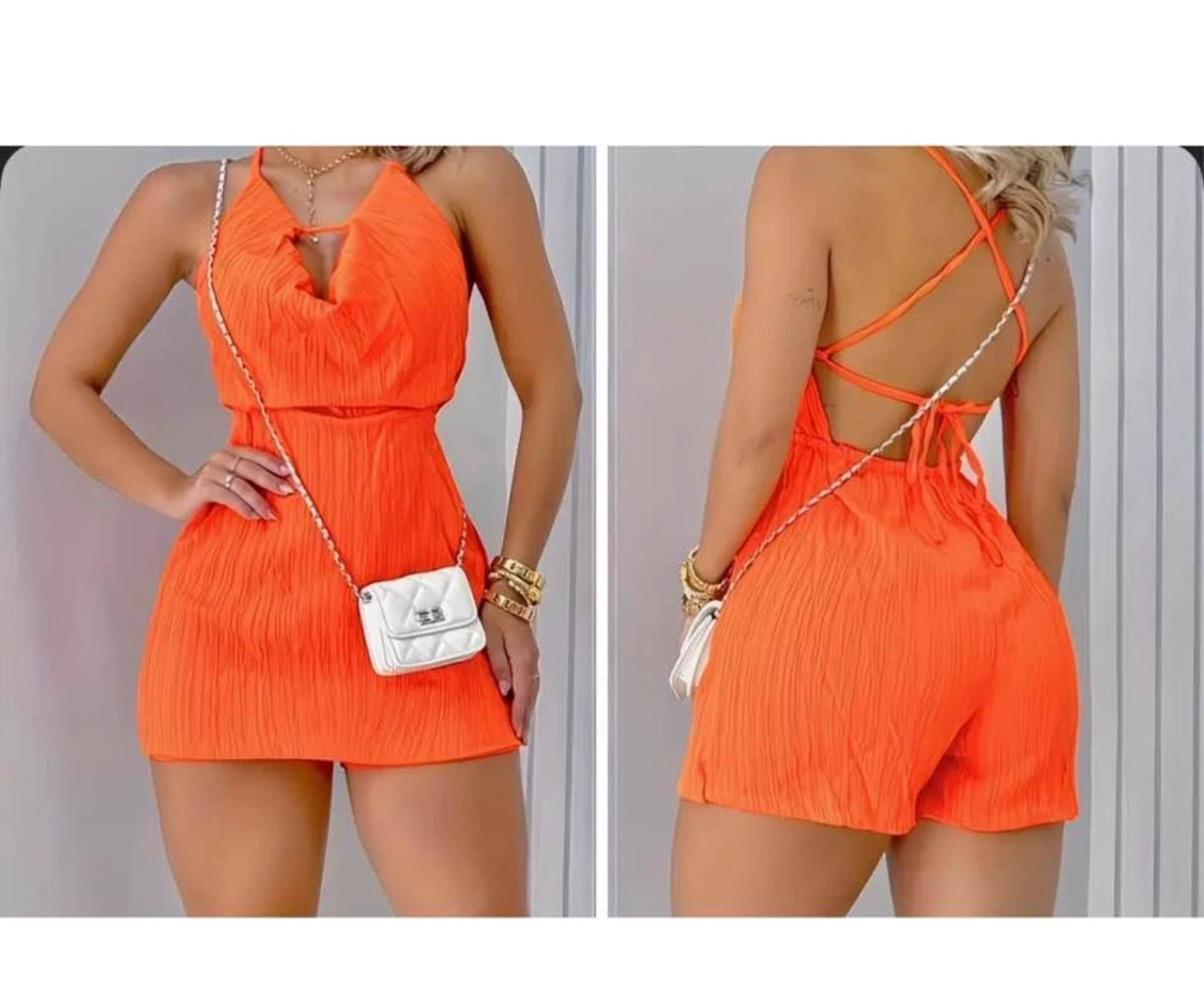 Brand New Orange Sleeveless Romper. Size Large
