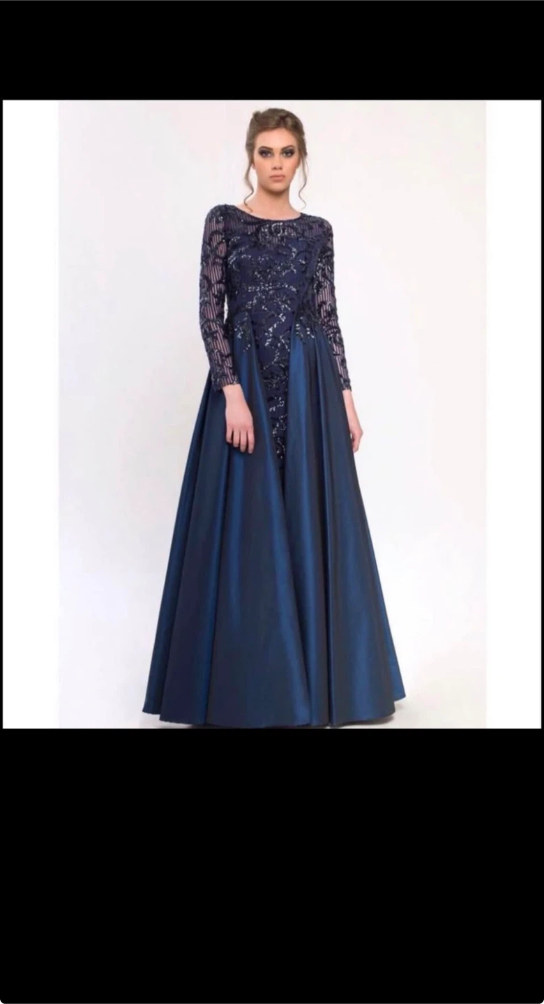 Navy Blue Sequin Embellished Evening Gown