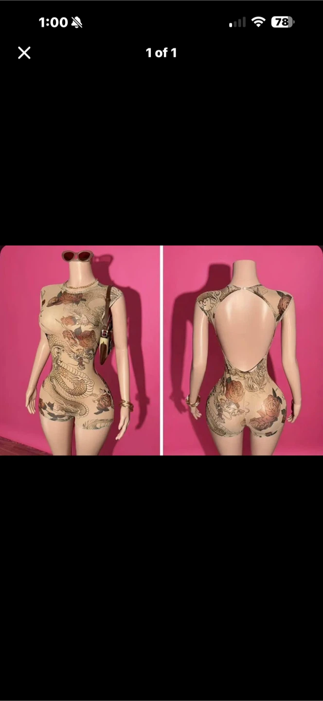 Brand New Sheer Dragon and Rose Print Romper. Size large
