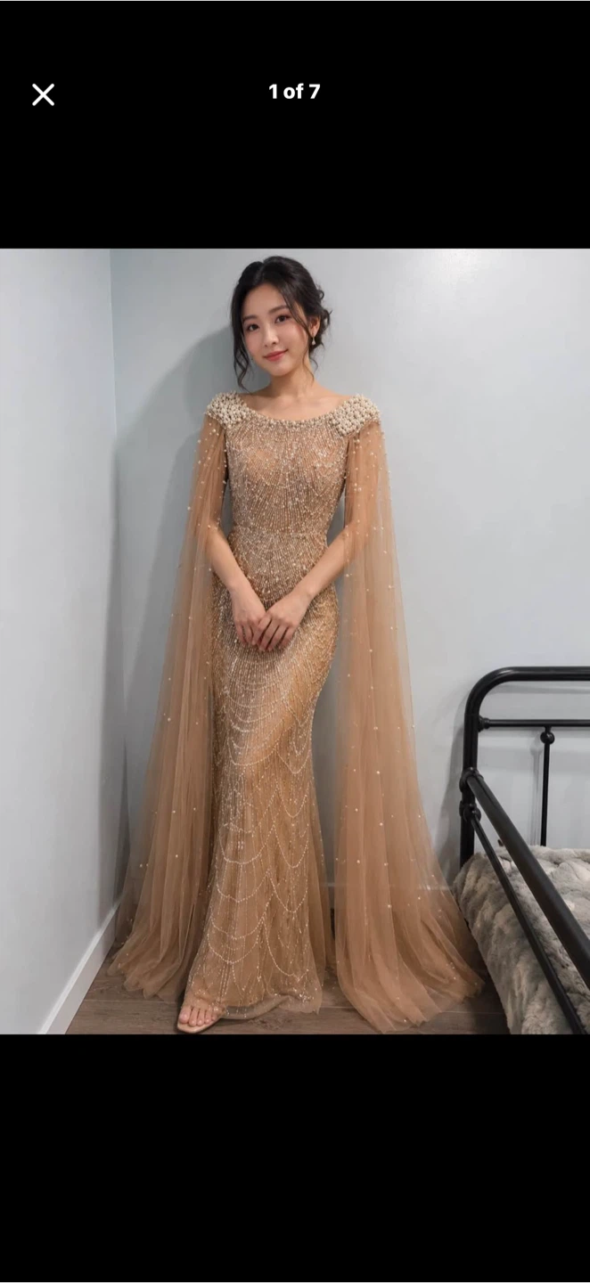 Embellished Capelet Gown