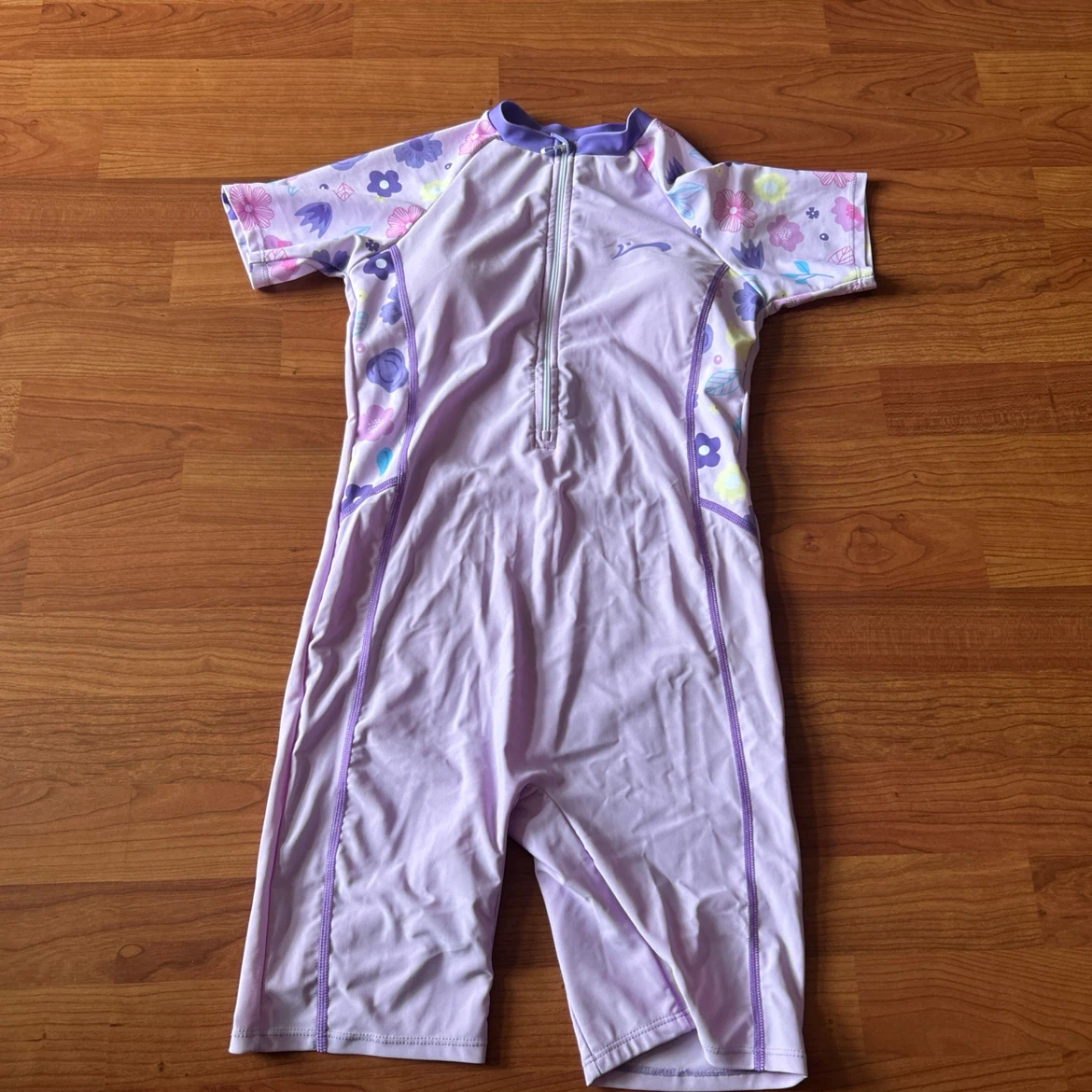 Children's Purple Swimsuit with Floral Sleeves