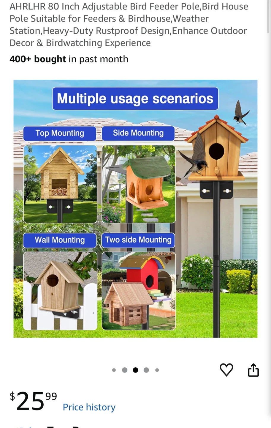 AHRLHR 80-Inch Adjustable Bird Feeder Pole - photo 3