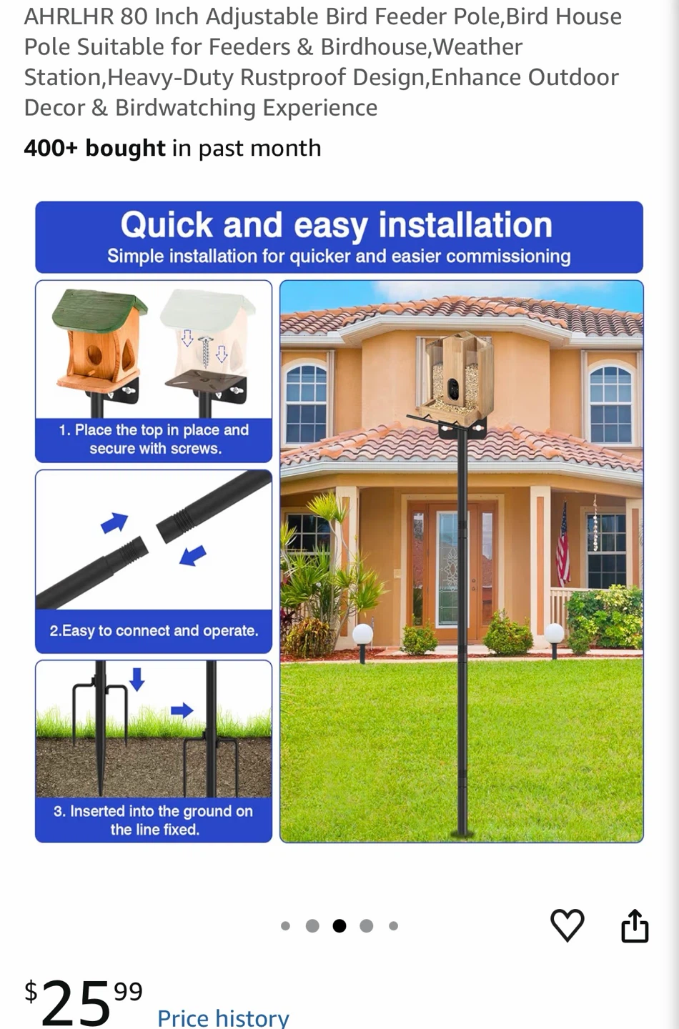 AHRLHR 80-Inch Adjustable Bird Feeder Pole - photo 4