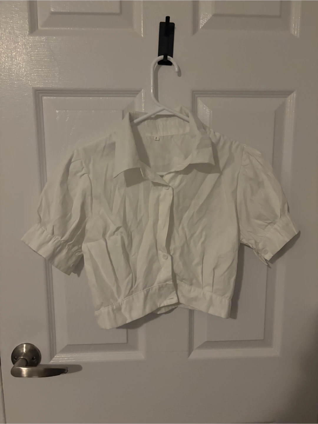 White Short Sleeve Button-Up Blouse Size 2