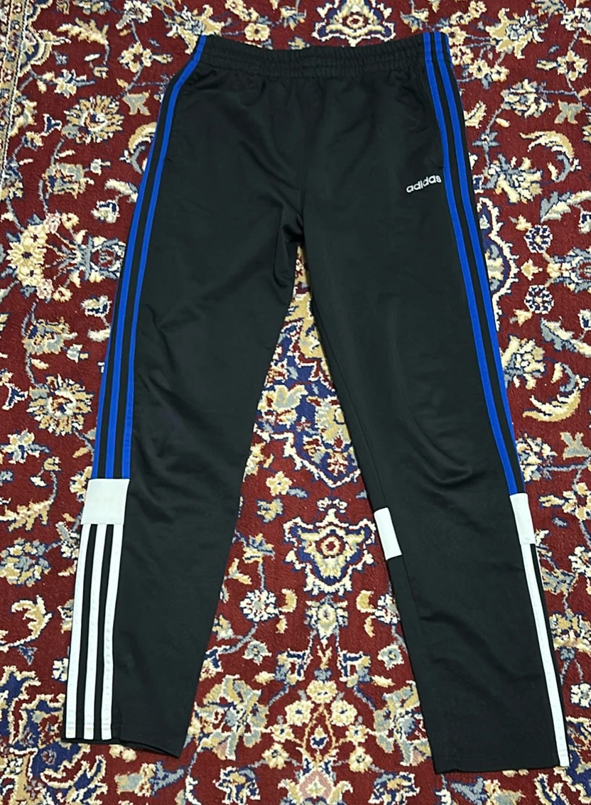 Adidas Black Track Pants with Blue Stripes