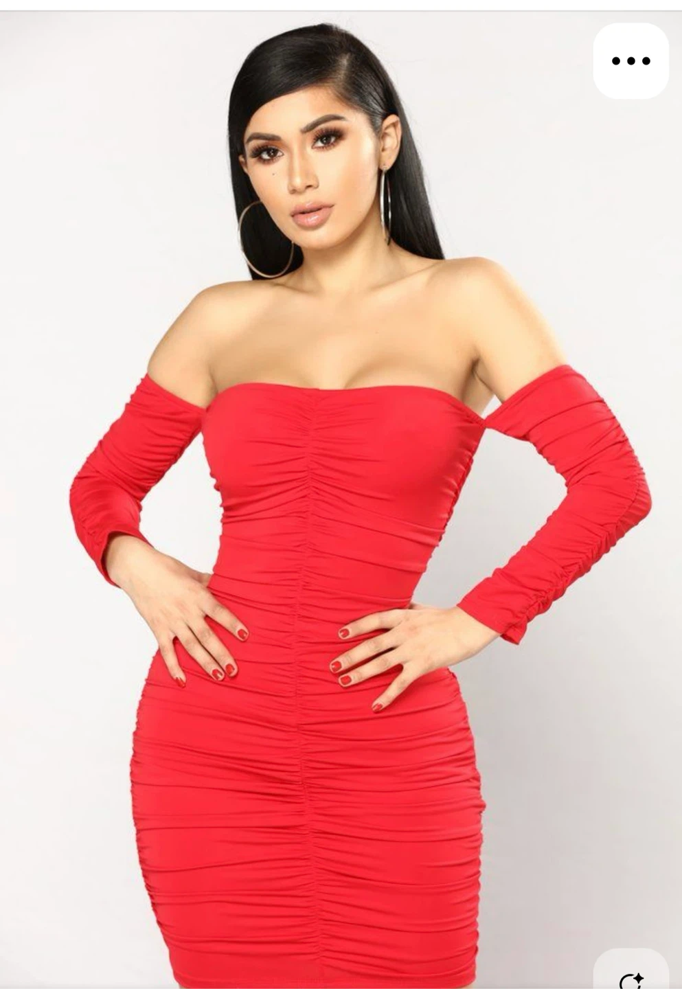 Fashion Nova Red Ruched Off-Shoulder Dress