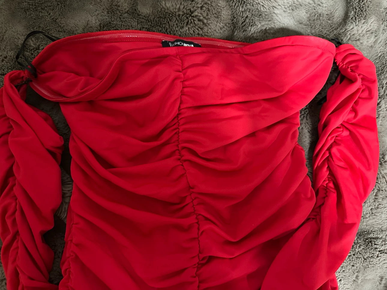 Fashion Nova Red Ruched Off-Shoulder Dress - photo 2