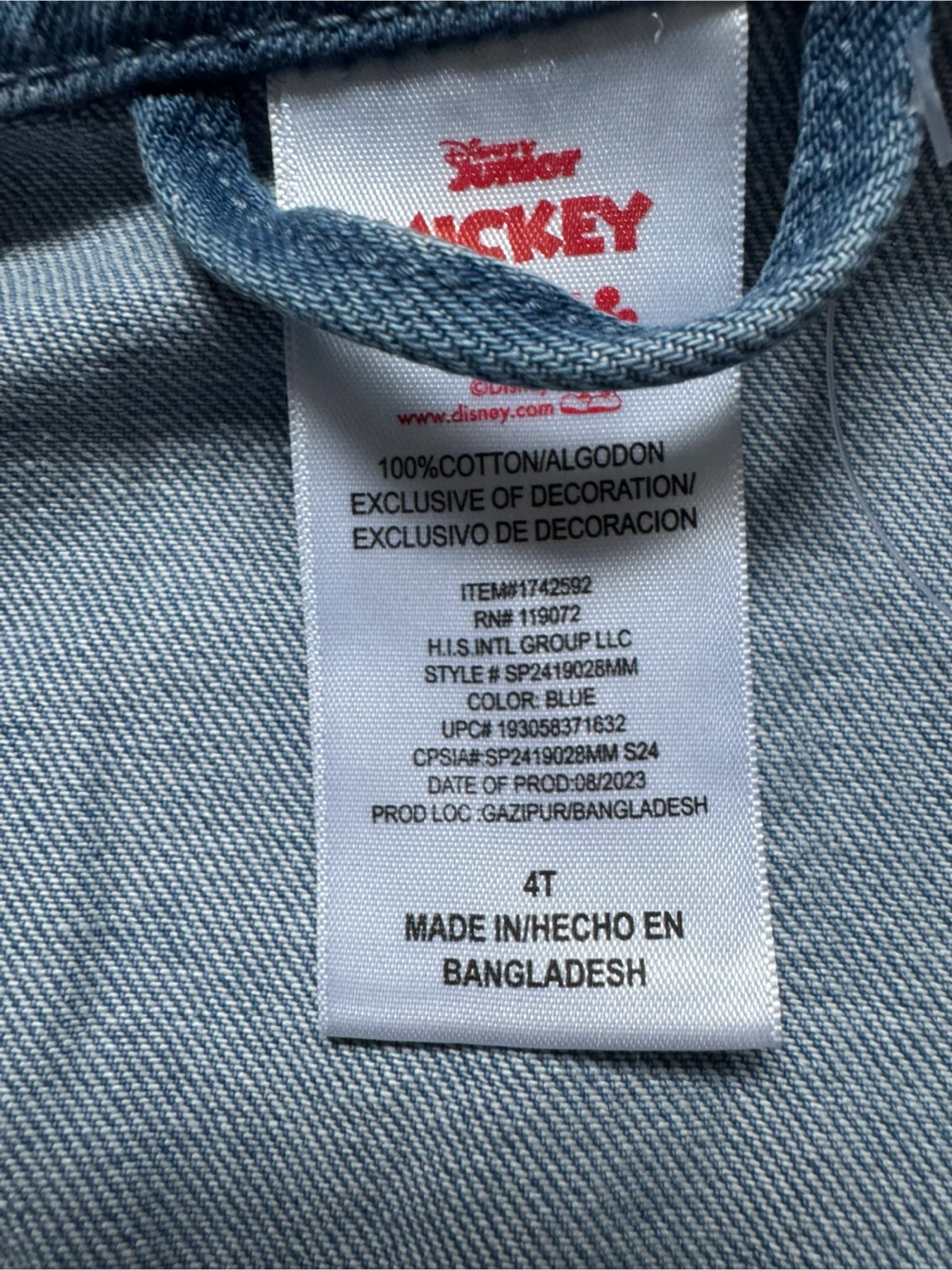 Disney Junior Mickey Mouse Denim Jacket Size 4T - photo 3