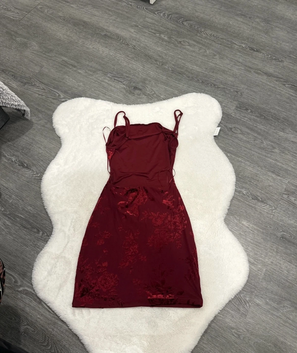 Burgundy Floral Velvet Slip Dress - photo 2