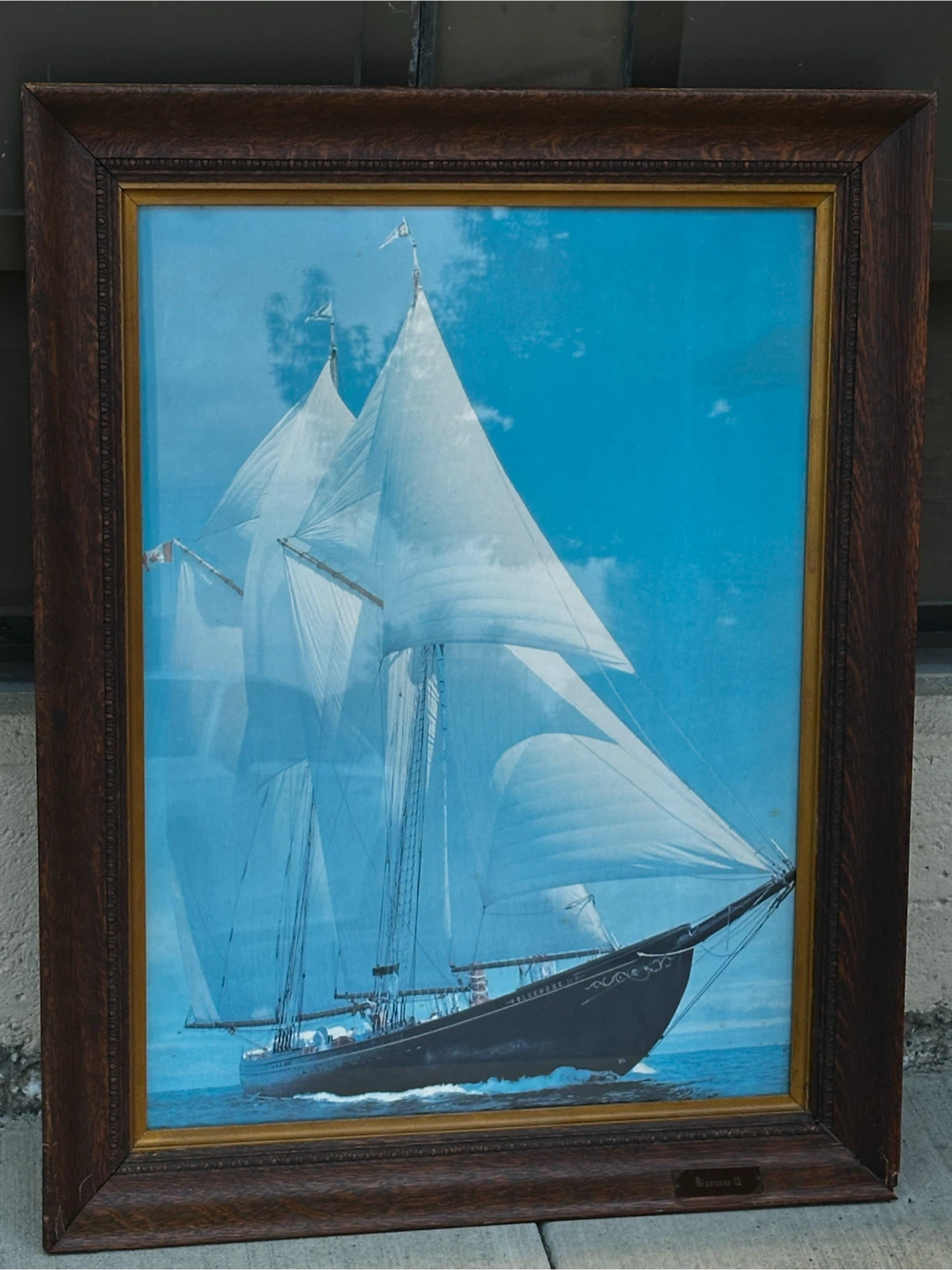 Large Antique Carved Oak Frame with Bluenose II Print