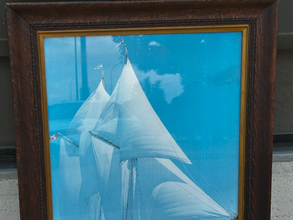 Large Antique Carved Oak Frame with Bluenose II Print - photo 2