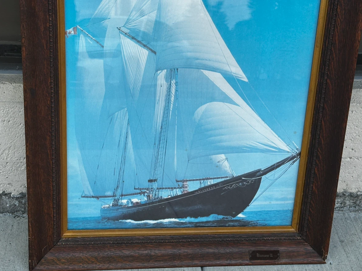 Large Antique Carved Oak Frame with Bluenose II Print - photo 3