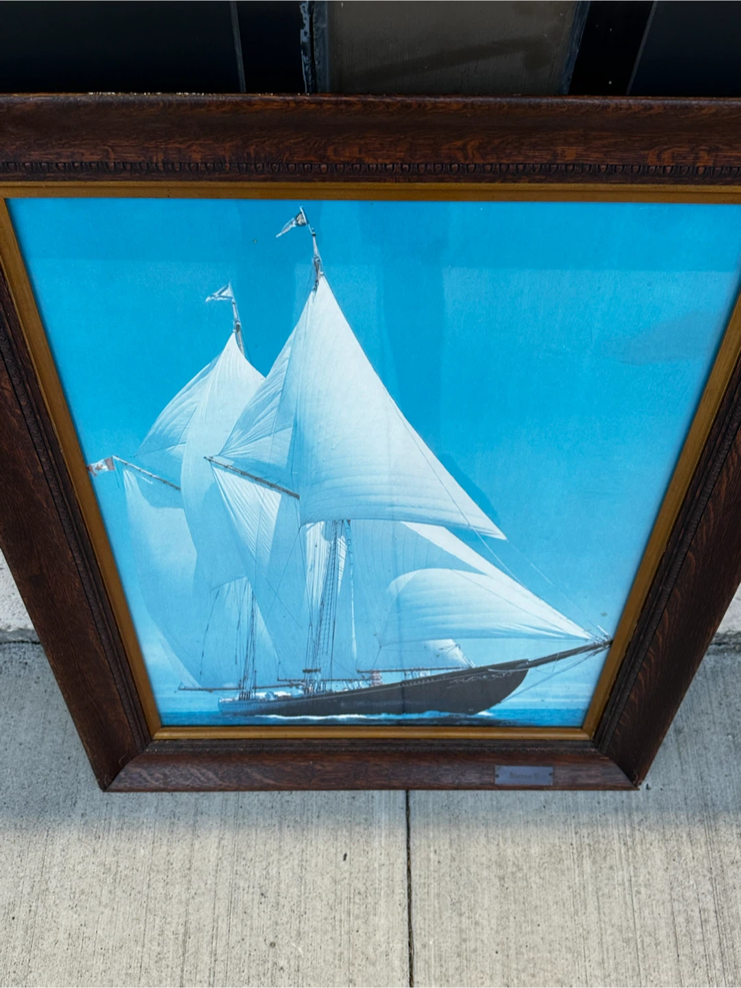 Large Antique Carved Oak Frame with Bluenose II Print - photo 5