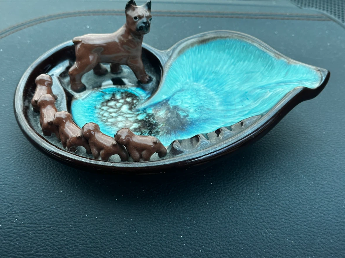 Mid Century Tilso Japan Boxer Dog Family Ashtray