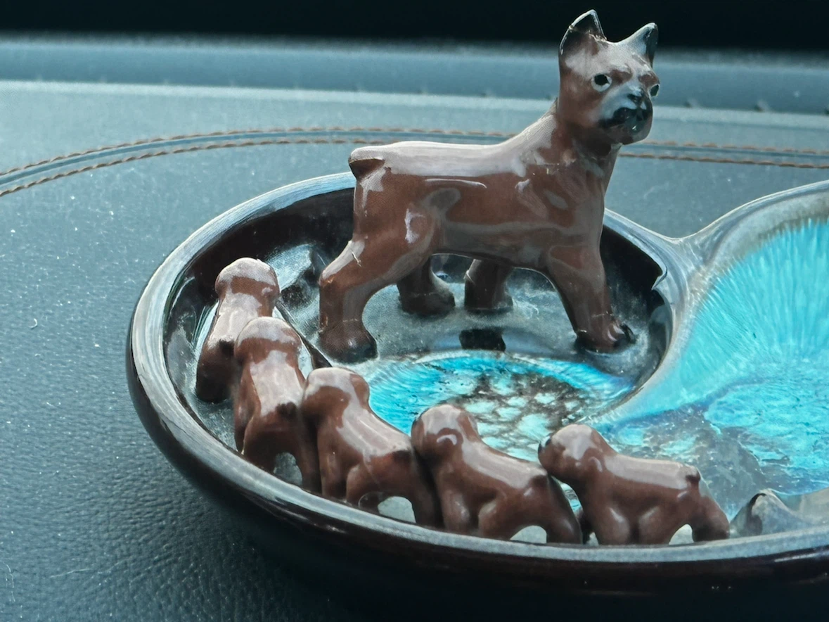 Mid Century Tilso Japan Boxer Dog Family Ashtray - photo 3