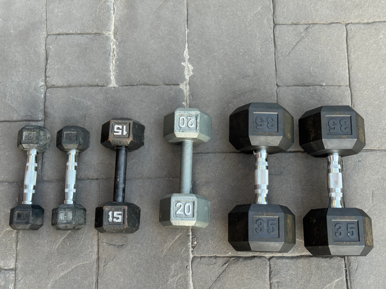 Hex Dumbbells - 5, 15, 20, 35 lb pairs