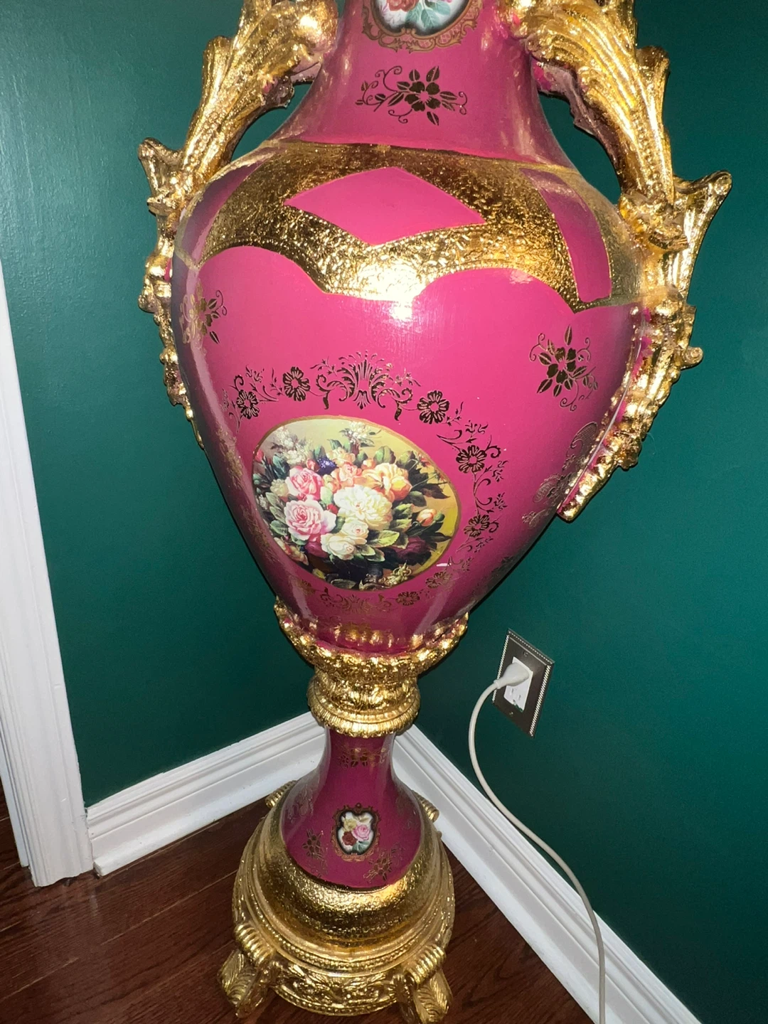 Large Decorative Pink and Gold floral rose Floor Vase - photo 2
