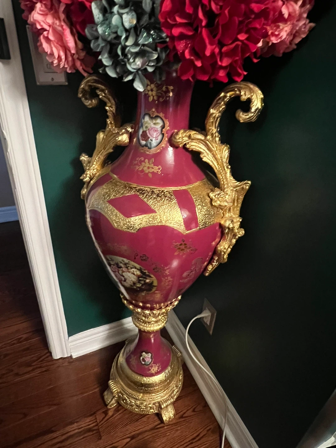 Large Decorative Pink and Gold floral rose Floor Vase - photo 4