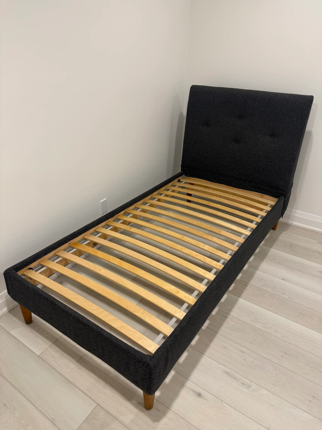 Dark Grey Upholstered Twin Bed Frame with Headboard