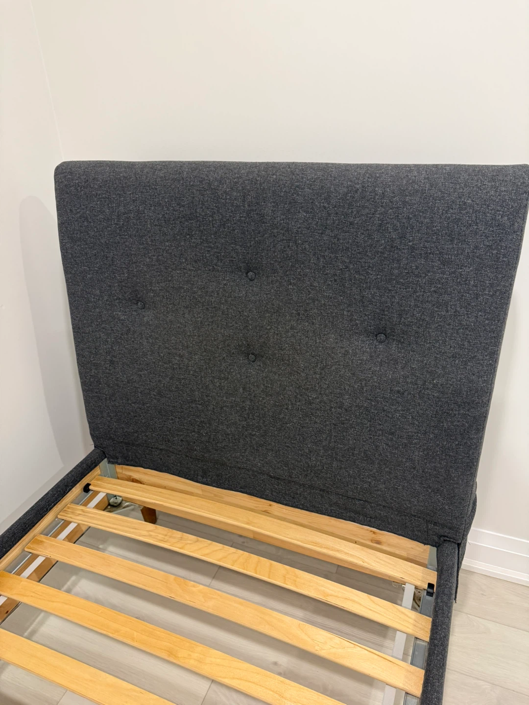 Dark Grey Upholstered Twin Bed Frame with Headboard - photo 2