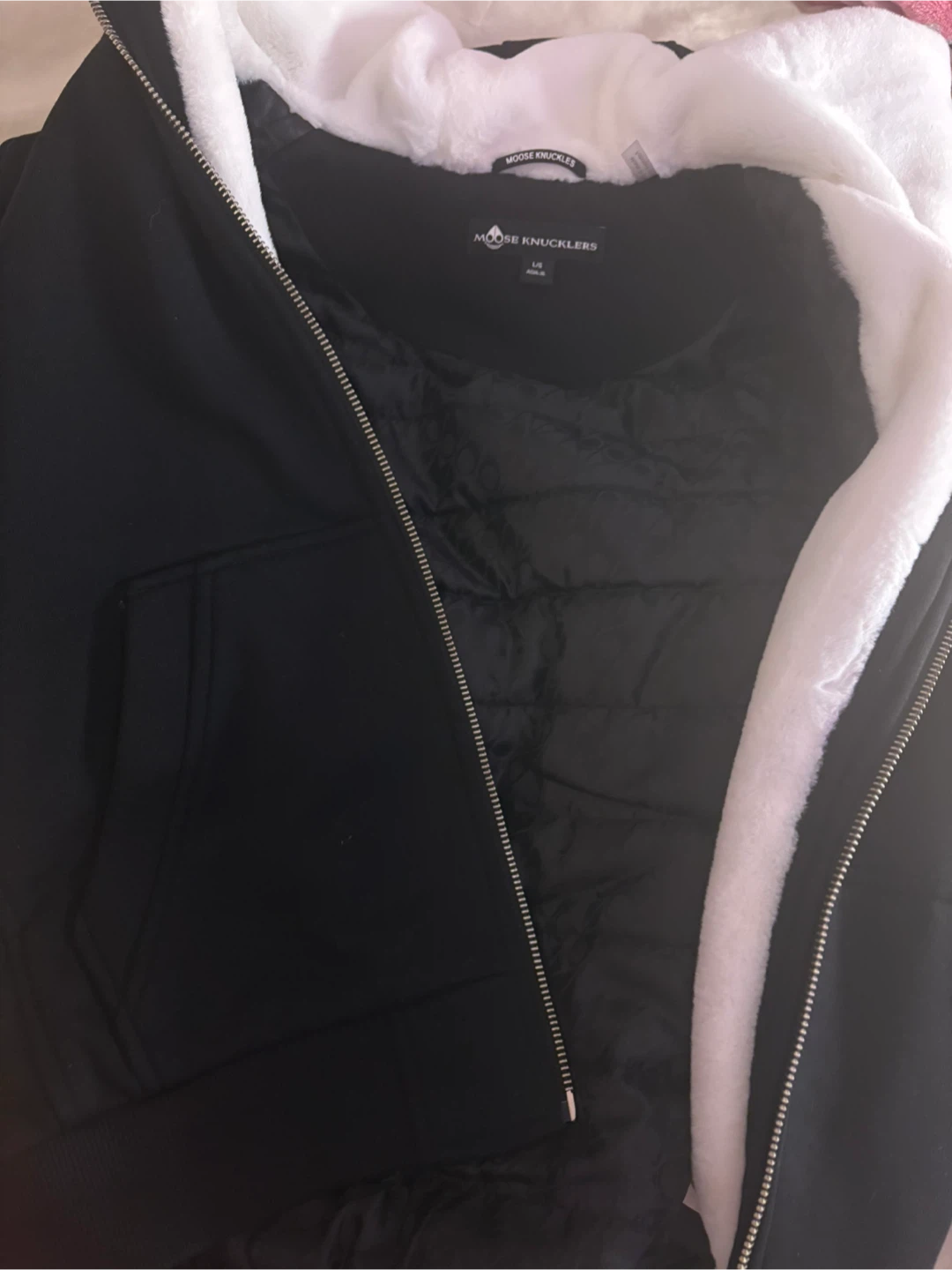 Moose Knuckles Black Hoodie with Faux Fur Lining