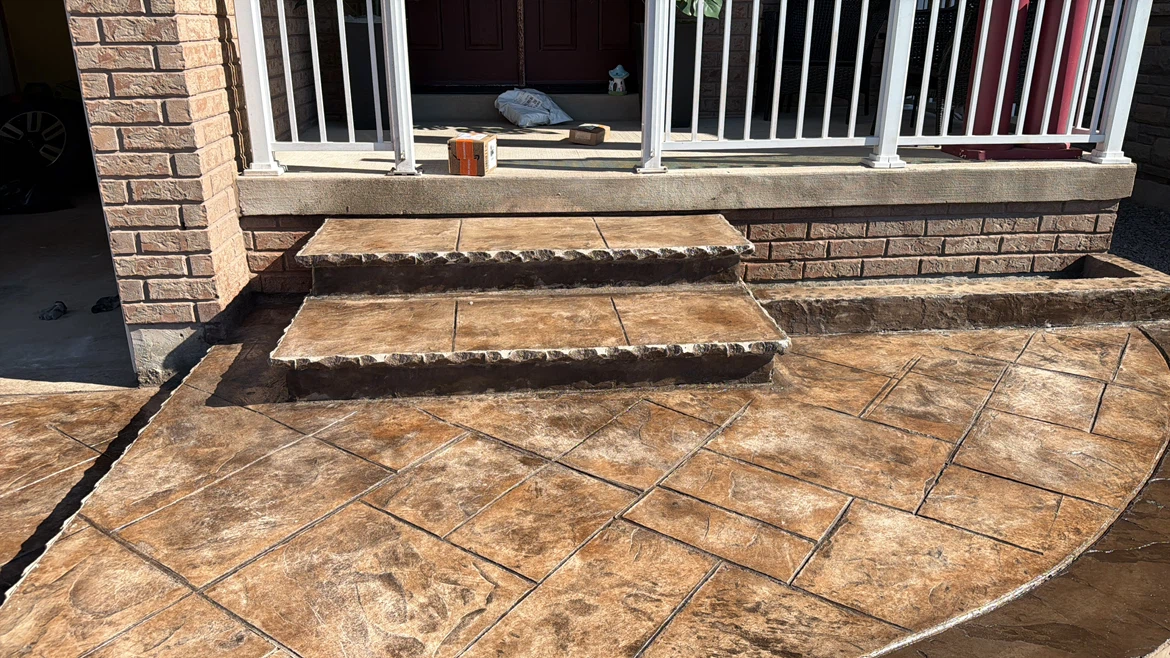 Stamped concrete driveway and steps