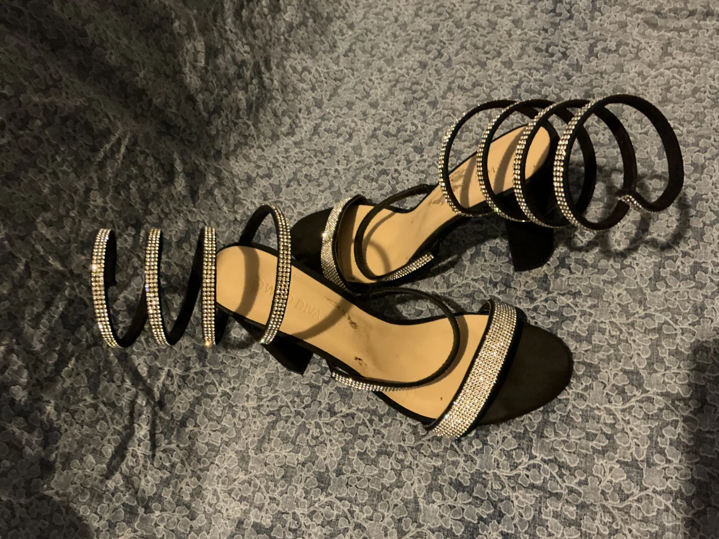 Wild Diva black spiral rhinestone heels
