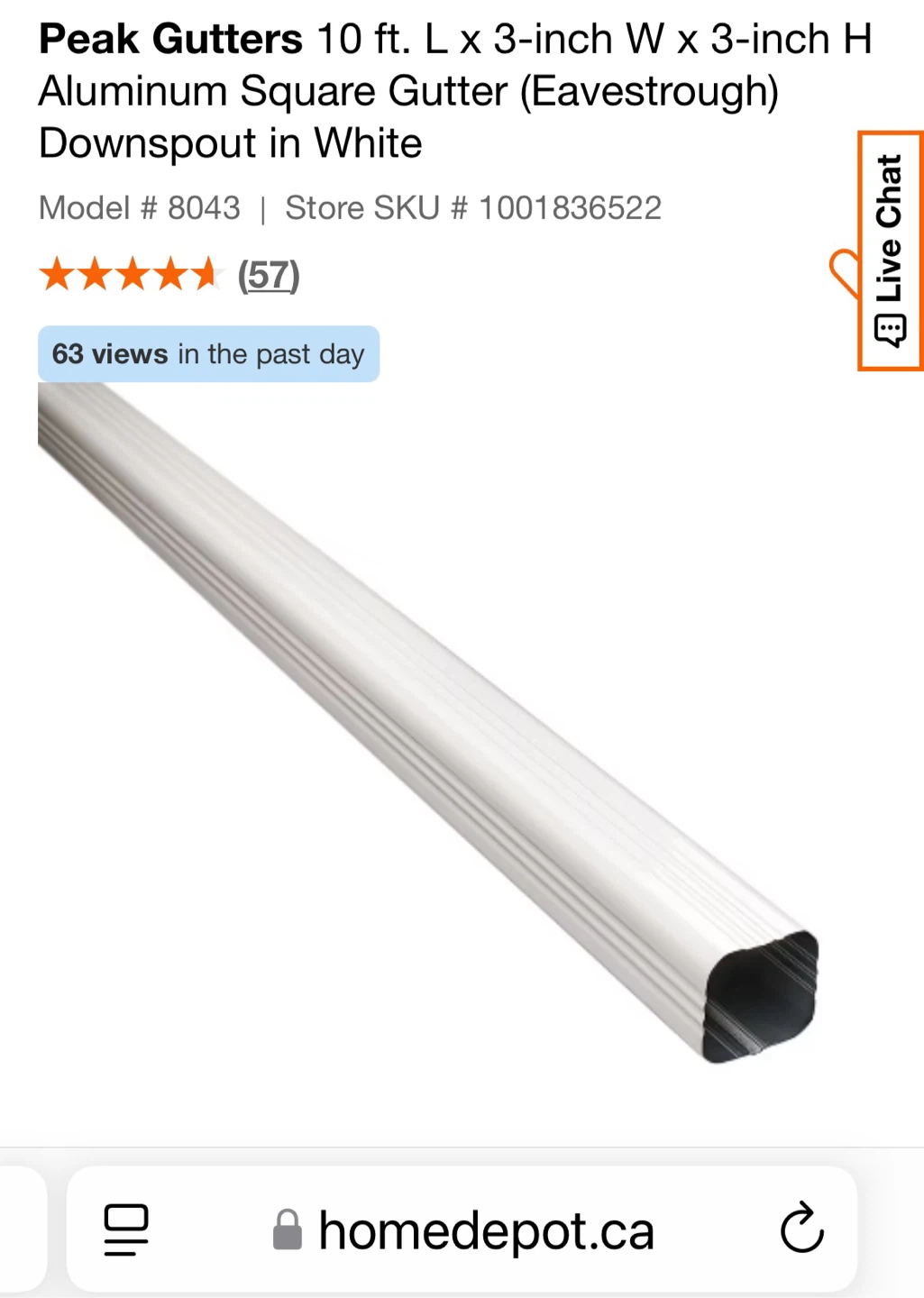 10 ft. Aluminum Square Gutter Downspout in White