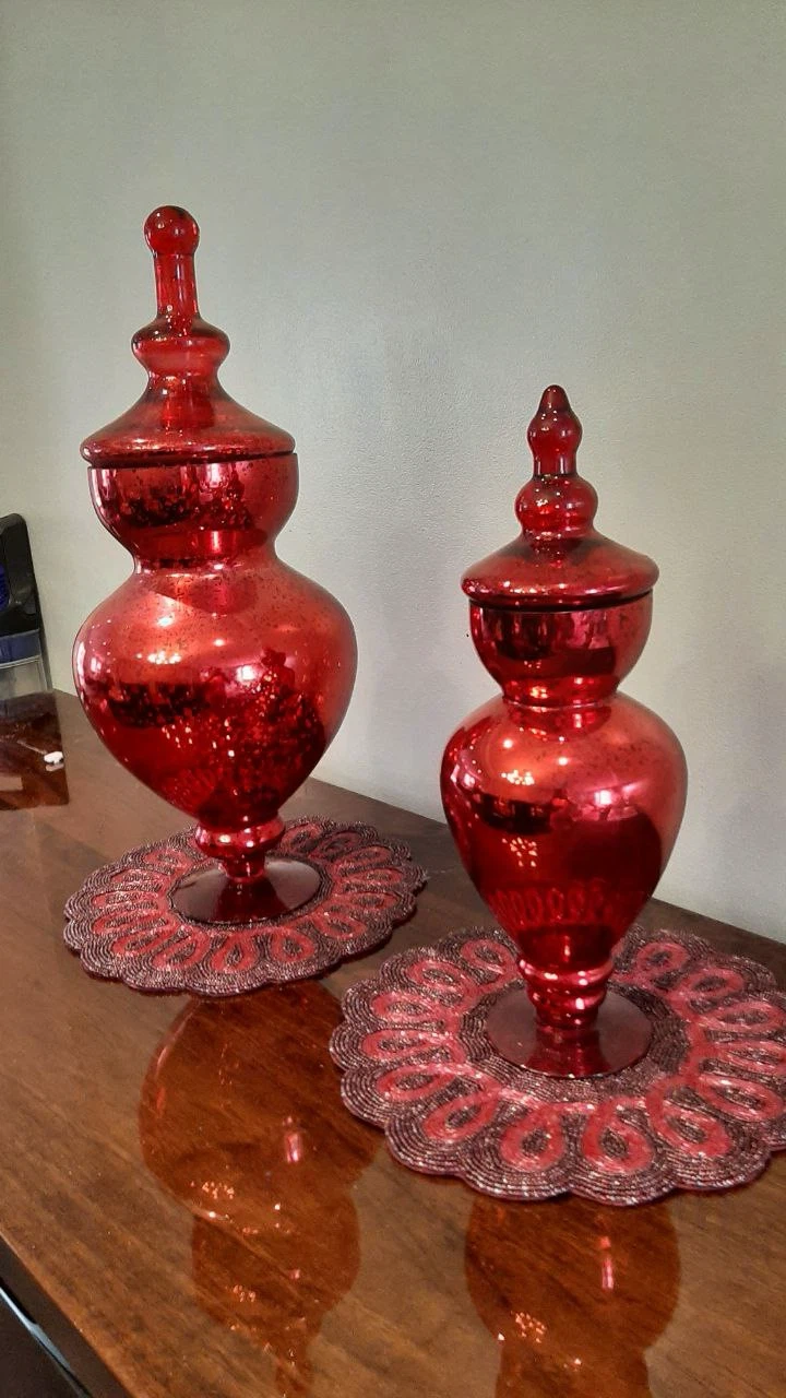 Set of 2 Red Decorative Jars - photo 2