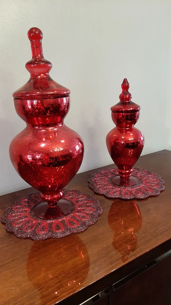 Set of 2 Red Decorative Jars - photo 3