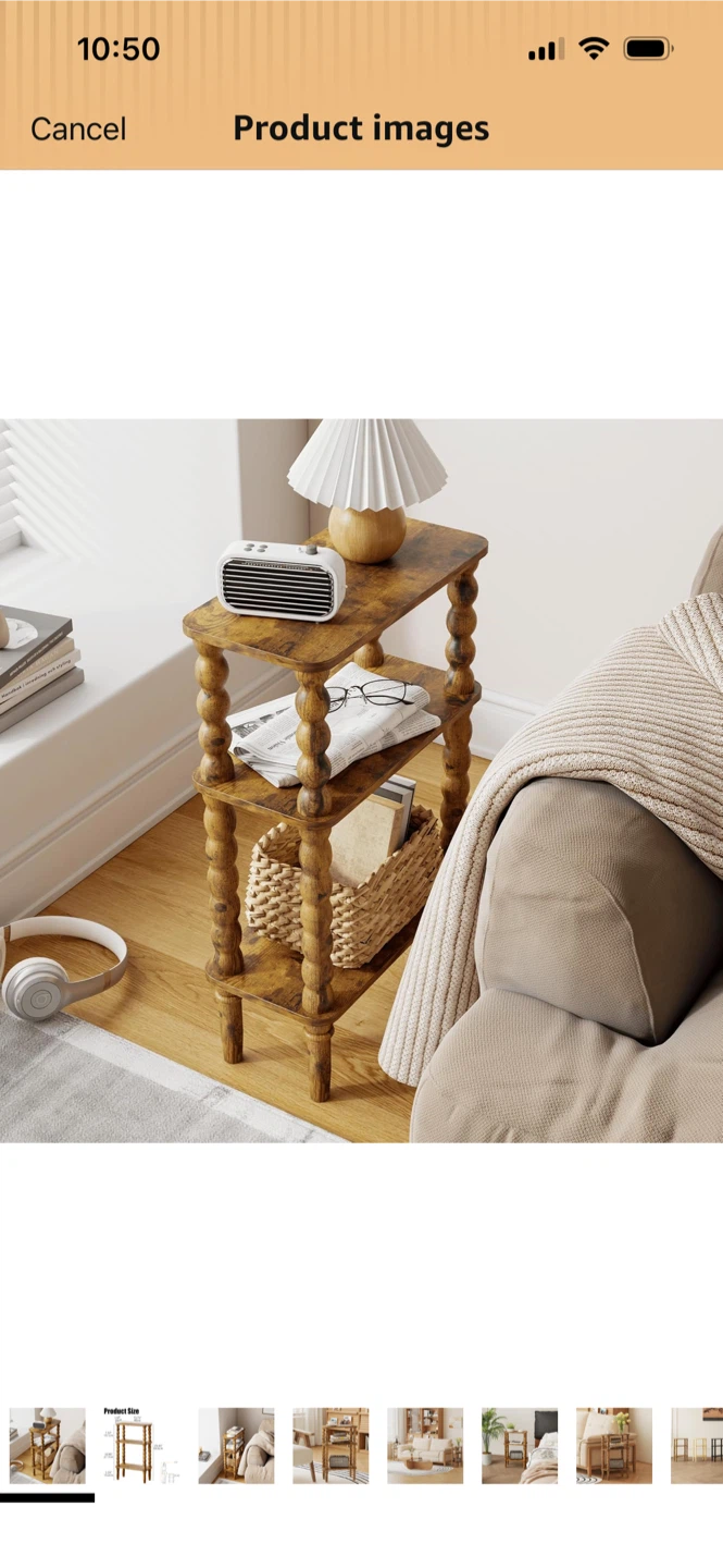New-Veegle Narrow Side Table - 3 Tier Rustic Brown