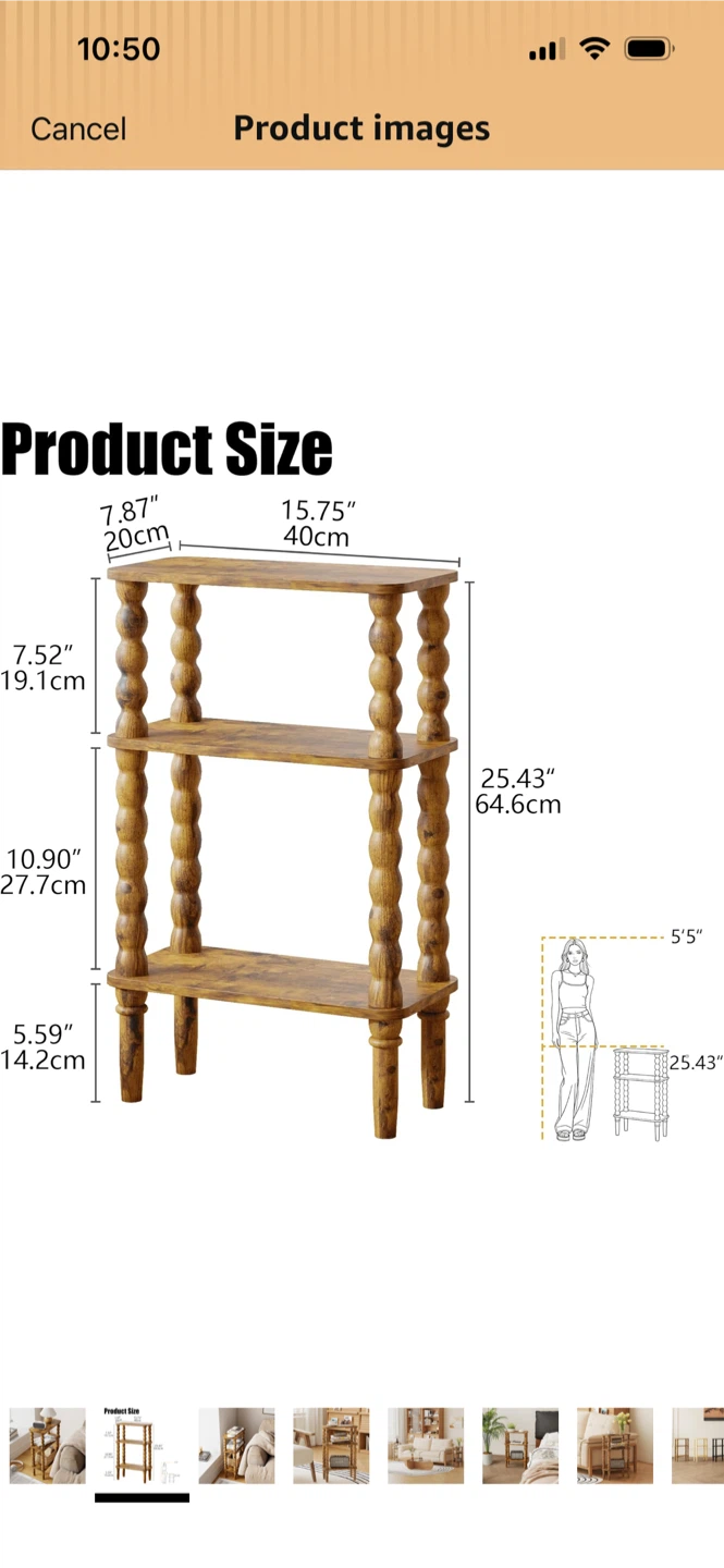 New-Veegle Narrow Side Table - 3 Tier Rustic Brown - photo 2