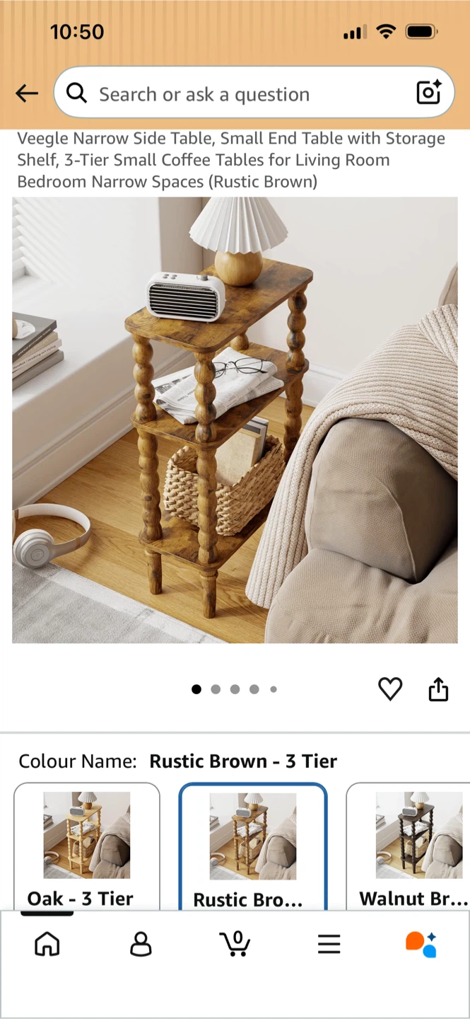 New-Veegle Narrow Side Table - 3 Tier Rustic Brown - photo 3