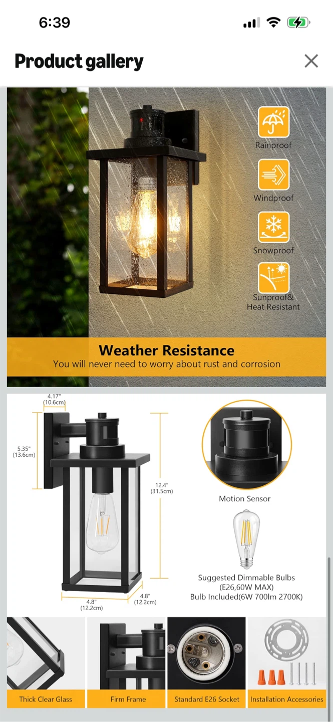New-Outdoor Motion Sensor Wall Light - Black