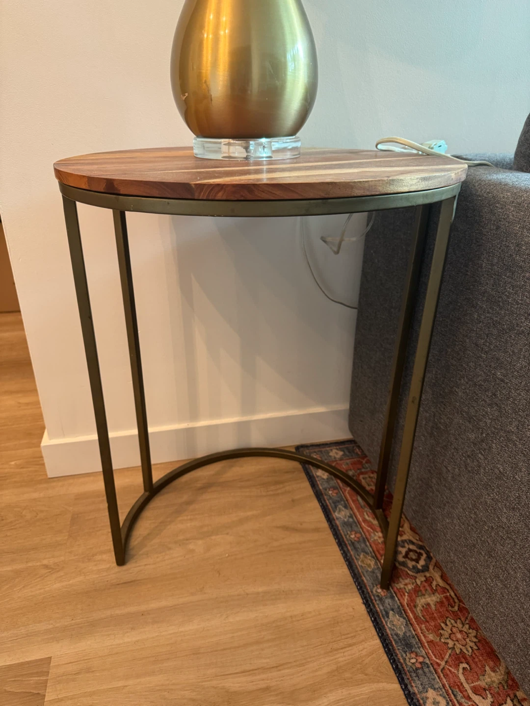 Round Wood and Metal Side Table