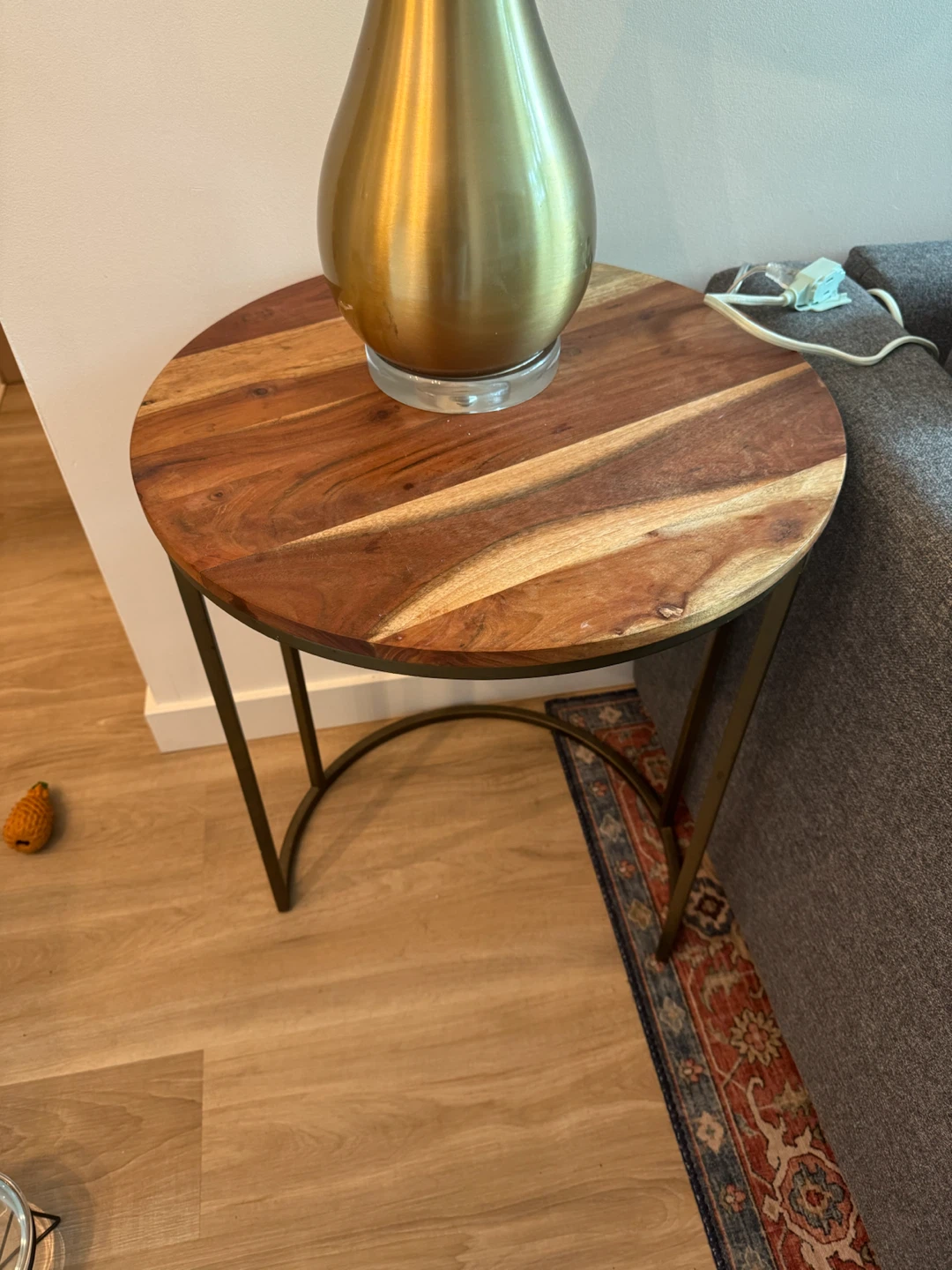 Round Wood and Metal Side Table - photo 2