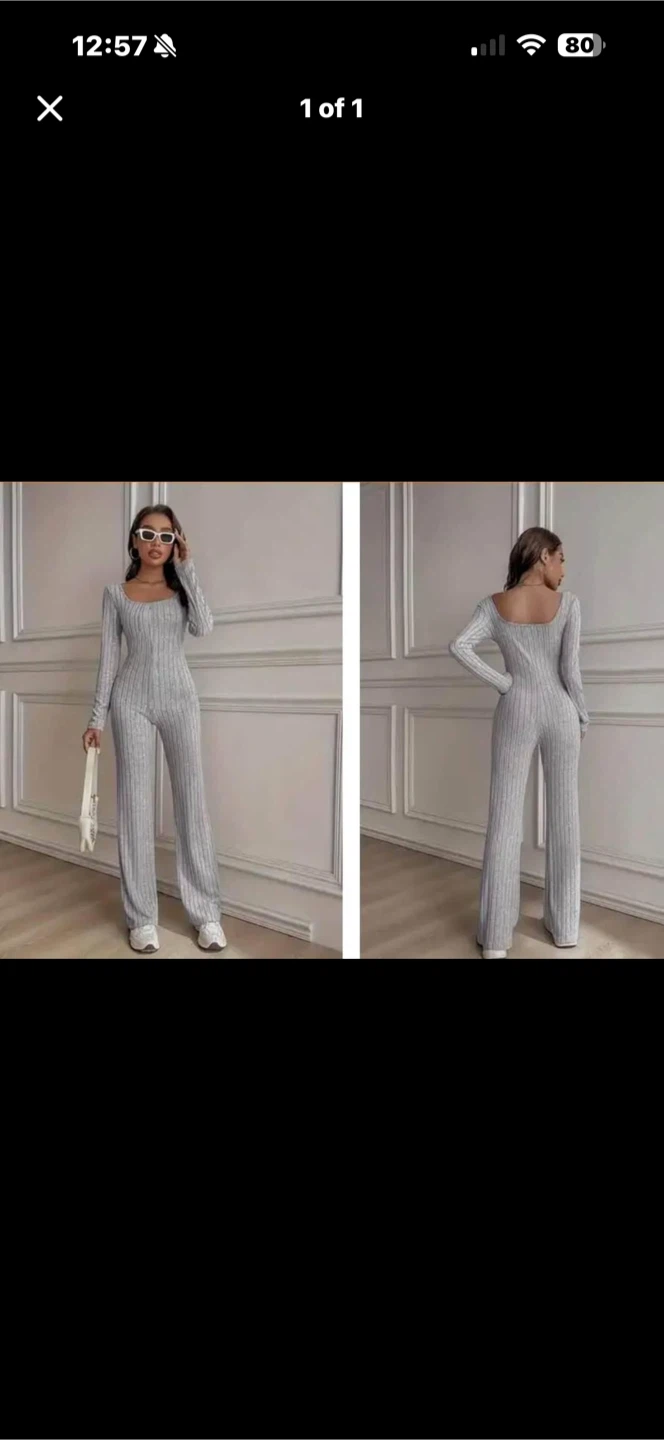 Brand New Ribbed Knit Jumpsuit Grey. Size small