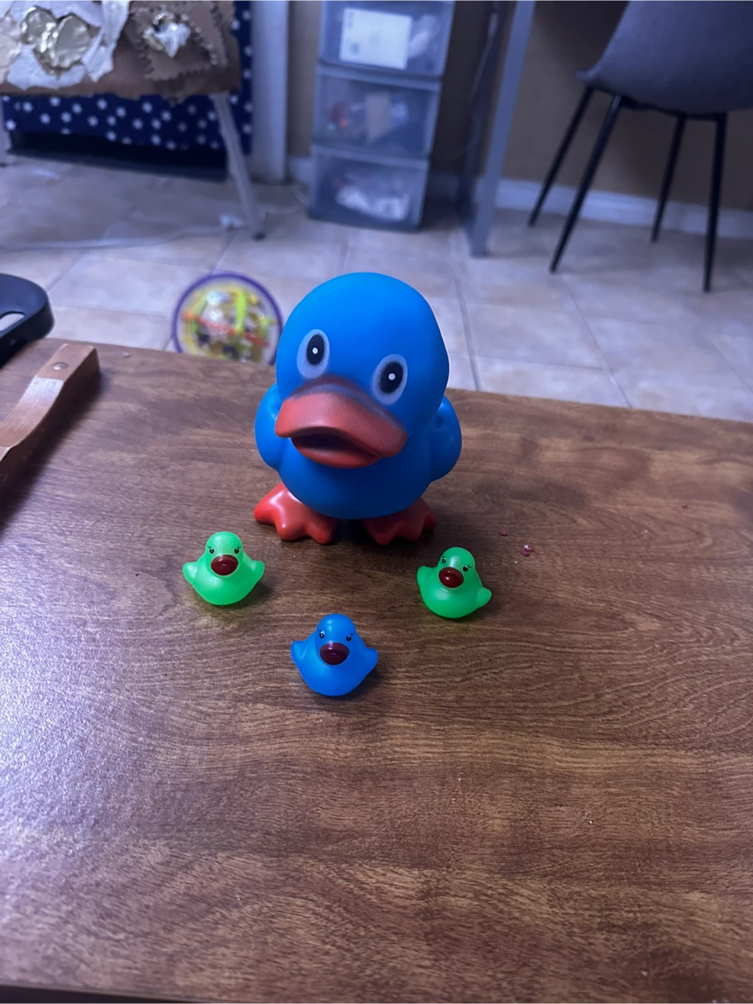 Blue Rubber Duck Bath Toy with Mini Ducklings