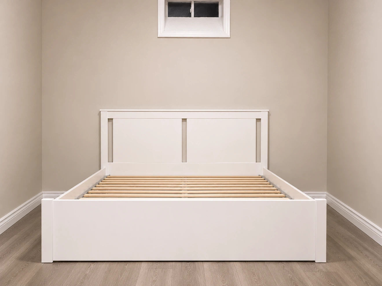 White Platform Bed Frame with Slats