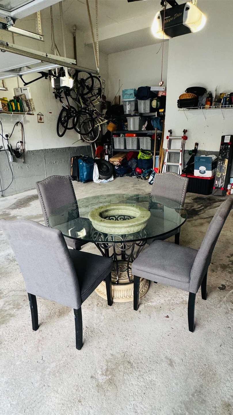 Round Glass Dining Table with Ornate Pedestal Base - photo 2