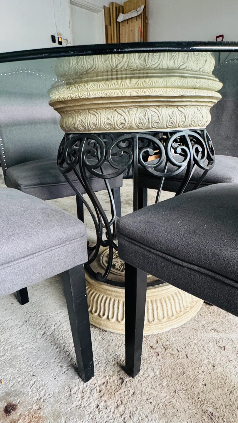 Round Glass Dining Table with Ornate Pedestal Base - photo 5