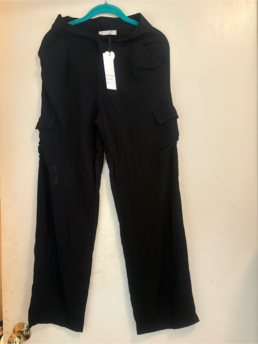 BRAND NEW WITH TAGS Black W Cargo Pants-Sleek Waisted Elegance