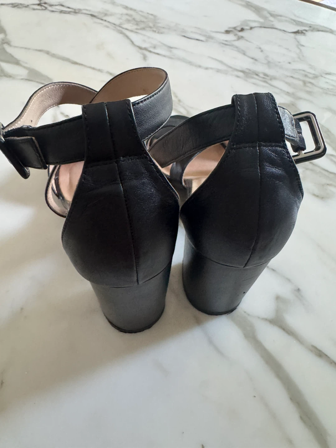 Black Leather Block Heels - photo 3