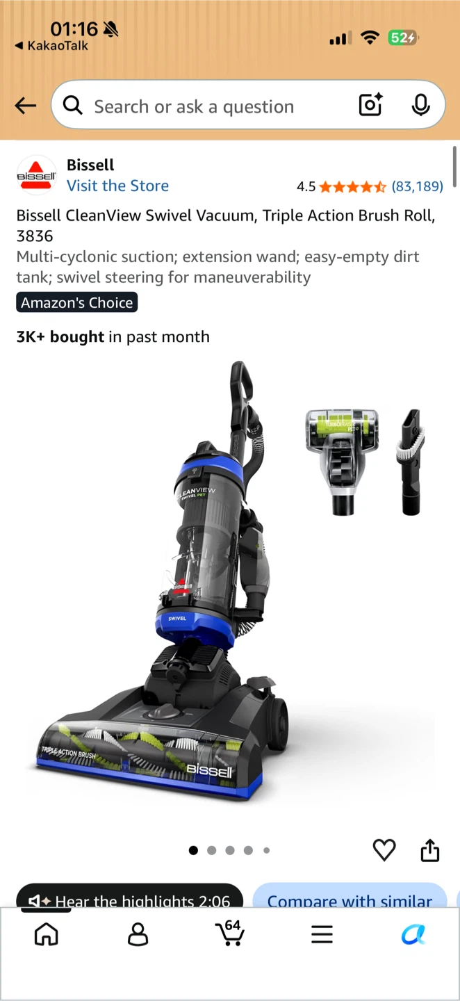 Bissell CleanView Swivel Pet Vacuum 3836 - photo 3