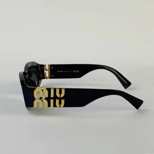 Miu Miu Black Oval Sunglasses with Gold Logo - photo 2